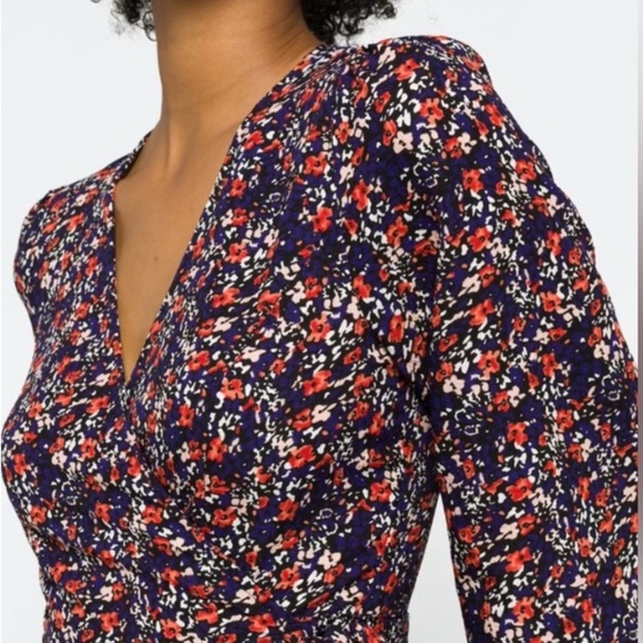 Skies are Blue Woman’s Floral Wrap Peplum Blouse Top Size Medium - Picture 12 of 13